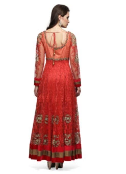 Coral Orange Net Embroidered Stone Work Anarkali Suit Party Wear -C Bazaar Shop coral orange net embroidered stone work anarkali suit slkifh9966000241 b