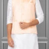 Coral Peach Linen Silk Nehru Jacket