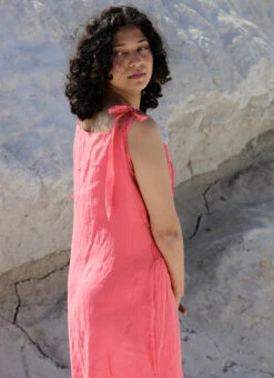 Coral Pink Embroidery Silk Dress Party Wear -C Bazaar Shop coral pink embroidery silk dress drsbadjadrc03 b