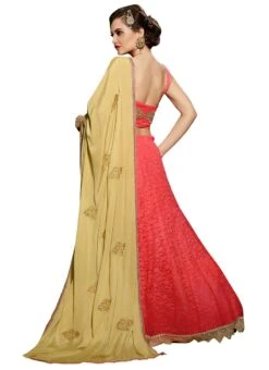 Coral Pink N Beige Lehenga Saree Party Wear -C Bazaar Shop coral pink n beige lehenga saree sacvi3115 b