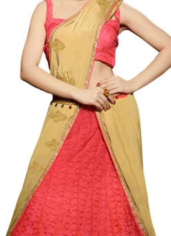 Coral Pink N Beige Lehenga Saree Party Wear