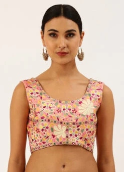 Coral Pink Silk Embroidered Work Blouse Party Wear 6 Coral Pink Silk Embroidered Work Blouse Party Wear -C Bazaar Shop coral pink silk embroidered work blouse blspfb134c u