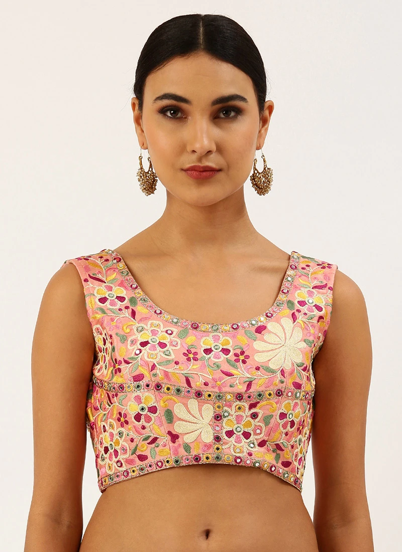 Coral Pink Silk Embroidered Work Blouse Party Wear 3 Coral Pink Silk Embroidered Work Blouse Party Wear - Image 3