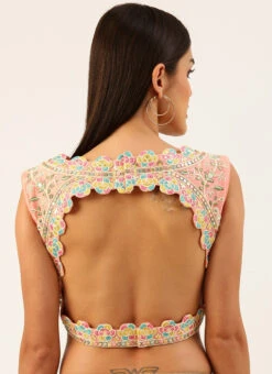 Coral Pink Silk Embroidery Blouse Party Wear -C Bazaar Shop coral pink silk embroidery blouse blspfb168c b