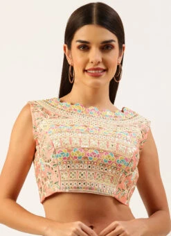 Coral Pink Silk Embroidery Blouse Party Wear -C Bazaar Shop coral pink silk embroidery blouse blspfb168c u