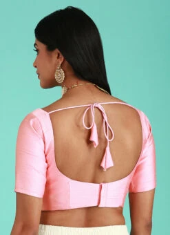 Coral Pink Silk Solid Stitched Readymade Blouse Party Wear -C Bazaar Shop coral pink silk solid stitched readymade blouse blspfb226c b