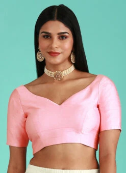 Coral Pink Silk Solid Stitched Readymade Blouse Party Wear -C Bazaar Shop coral pink silk solid stitched readymade blouse blspfb226c u