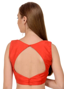 Coral Red Art Dupion Silk Plain Blouse Festive Wear -C Bazaar Shop coral red art dupion silk plain blouse bldiw13 b