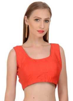 Coral Red Art Dupion Silk Plain Blouse Festive Wear -C Bazaar Shop coral red art dupion silk plain blouse bldiw13 u