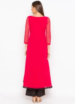 Coral Red Georgette Embroidered Kurta Palazzo Set After Six Wear -C Bazaar Shop coral red georgette embroidered kurta palazzo set krsmnc1945ks b