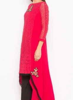 Coral Red Georgette Embroidered Kurta Palazzo Set After Six Wear