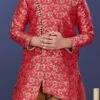 Coral Red Heavy Silk Boys Indowestern Sherwani Party Wear