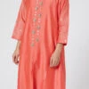 Coral Red Pure Chanderi Silk Embroidered Kurta Dhoti Set Party Wear