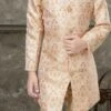 Cream And Orange Art Silk Jacquard Indowestern Sherwani Party Wear