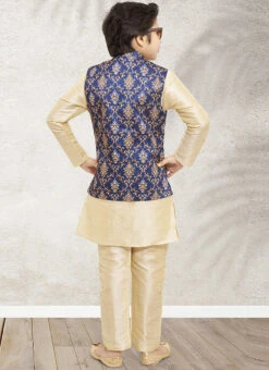 Cream Art Banarasi Silk Bandi Set Party Wear -C Bazaar Shop cream art banarasi silk bandi set kdbmsc203 b