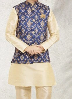 Cream Art Banarasi Silk Bandi Set Party Wear