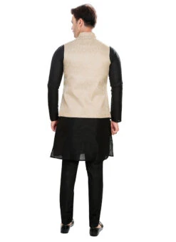 Cream Art Silk Jacquard Bandhgala Jacket -C Bazaar Shop cream art silk jacquard bandhgala jacket jmkmdc612 b