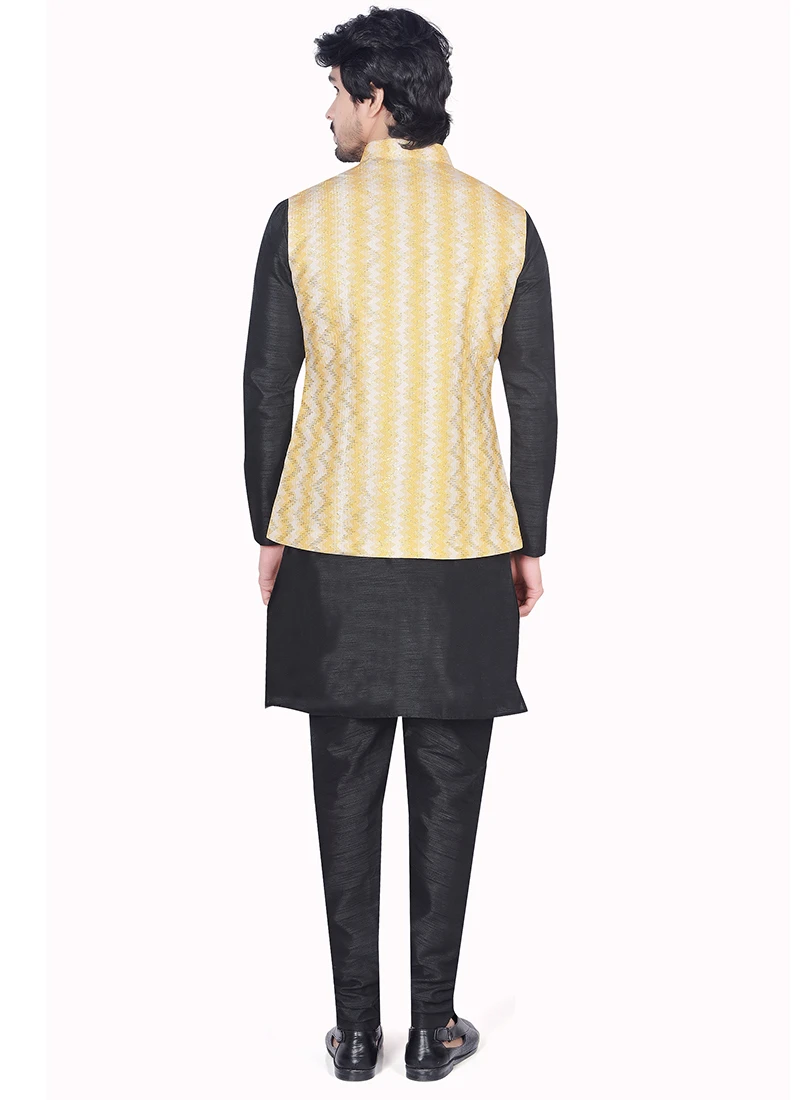 Cream Art Silk Jacquard Nehru Jacket 3 Cream Art Silk Jacquard Nehru Jacket - Image 3