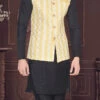Cream Art Silk Jacquard Nehru Jacket