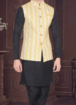 Cream Art Silk Jacquard Nehru Jacket
