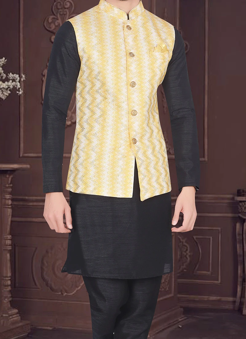 Cream Art Silk Jacquard Nehru Jacket 1 Cream Art Silk Jacquard Nehru Jacket