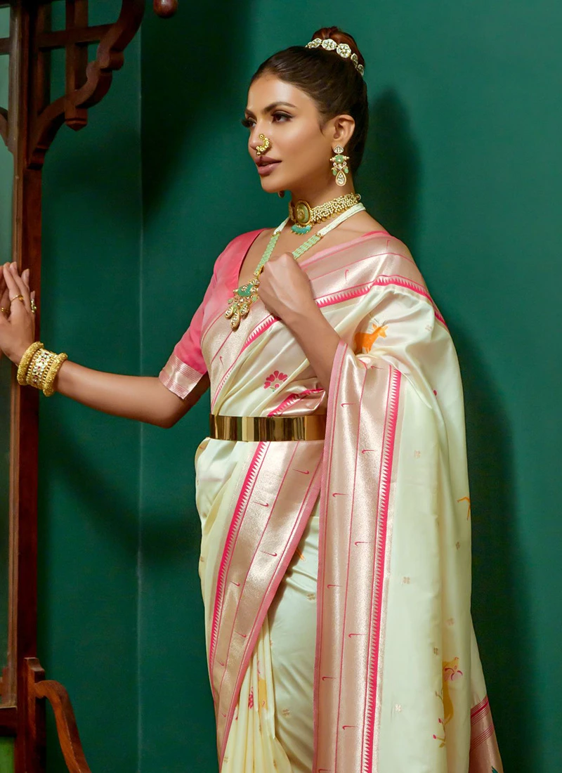 Cream Art Silk Zari Saree Festive Wear 4 Cream Art Silk Zari Saree Festive Wear - Image 4