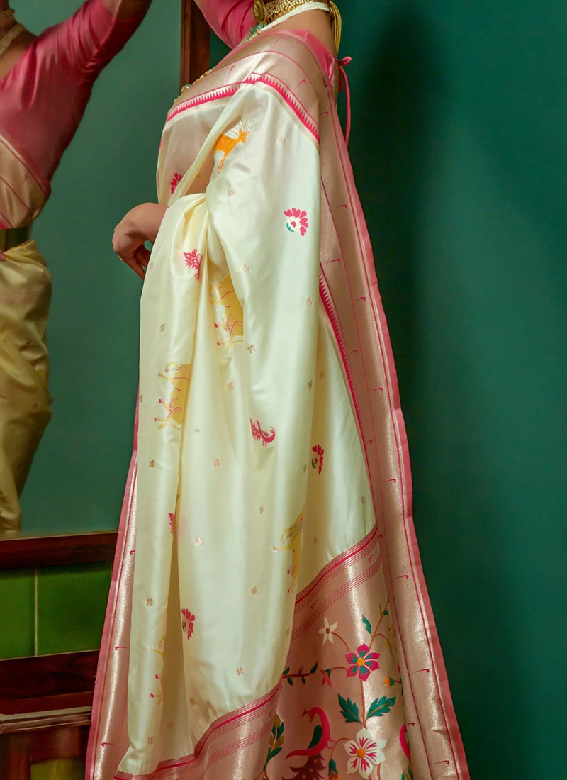 Cream Art Silk Zari Saree Festive Wear 1 Cream Art Silk Zari Saree Festive Wear