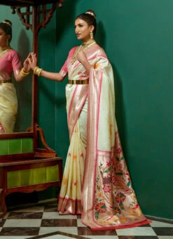 Cream Art Silk Zari Saree Festive Wear 6 Cream Art Silk Zari Saree Festive Wear -C Bazaar Shop cream art silk zari saree sasacw9249 u