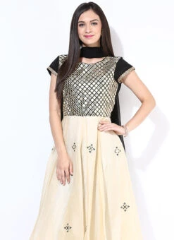 Cream Chanderi Anarkali Suit Party Wear -C Bazaar Shop cream chanderi anarkali suit slnrrsm294 b
