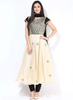 Cream Chanderi Anarkali Suit Party Wear -C Bazaar Shop cream chanderi anarkali suit slnrrsm294 u