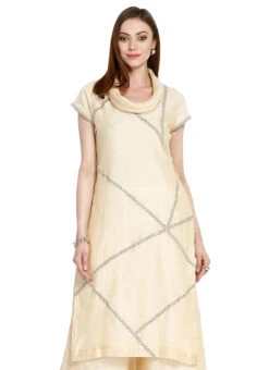 Cream Chanderi Kurta Palazzo Set After Six Wear -C Bazaar Shop cream chanderi palazzo set iwskrrwrf004 b