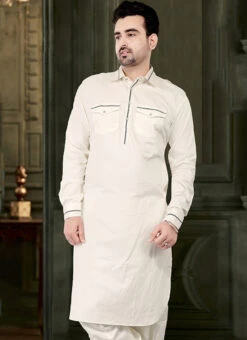 Cream Cotton Pathani Set Festive Wear 5 Cream Cotton Pathani Set Festive Wear -C Bazaar Shop cream cotton pathani set kpmss4003 b