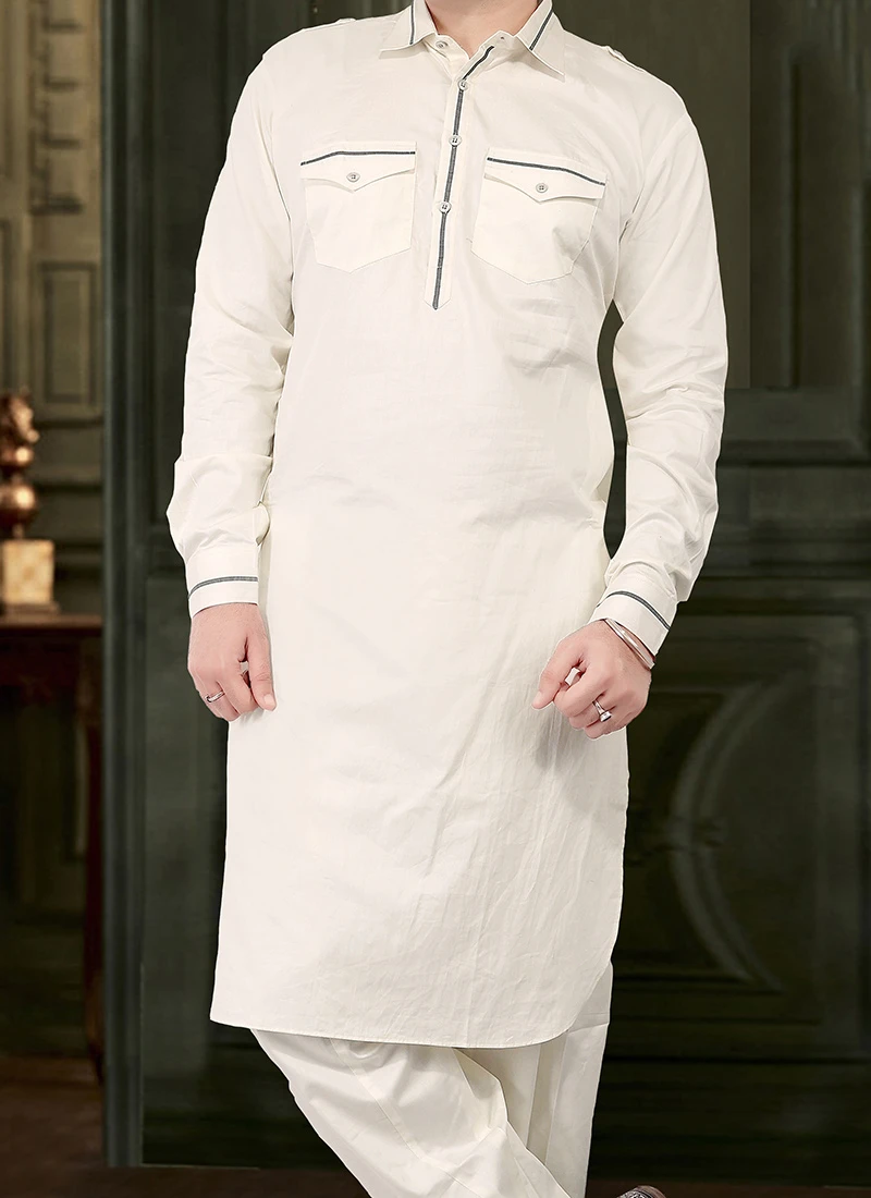 Cream Cotton Pathani Set Festive Wear 1 Cream Cotton Pathani Set Festive Wear