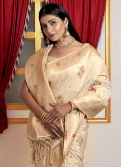 Cream Cotton Silk Weaving Work Saree Festive Wear 7 Cream Cotton Silk Weaving Work Saree Festive Wear -C Bazaar Shop cream cotton silk weaving work saree sasacu8158 b