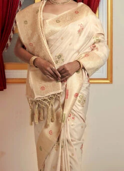 Cream Cotton Silk Weaving Work Saree Festive Wear