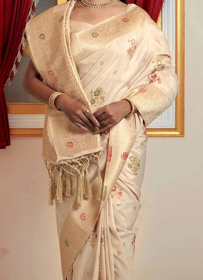 Cream Cotton Silk Weaving Work Saree Festive Wear 1 Cream Cotton Silk Weaving Work Saree Festive Wear