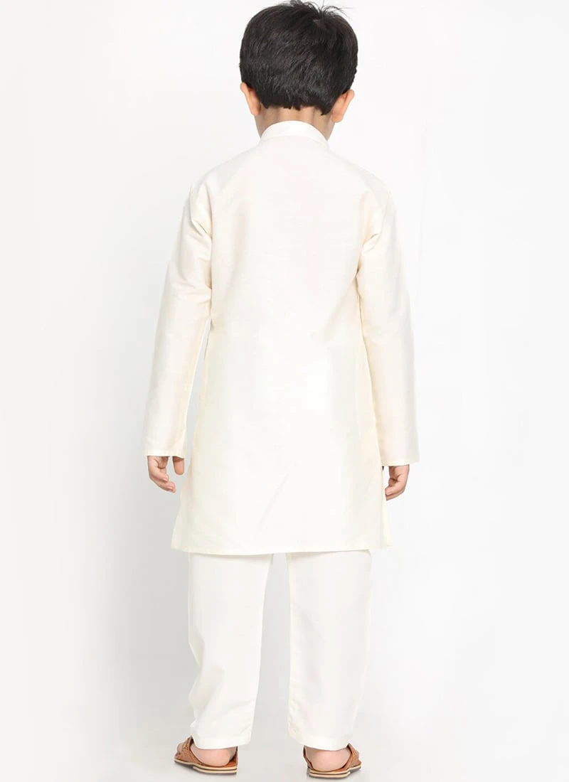 Cream Cotton Solid Stitched Kurta Pyjama Party Wear 3 Cream Cotton Solid Stitched Kurta Pyjama Party Wear - Image 3