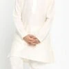 Cream Cotton Solid Stitched Kurta Pyjama Party Wear