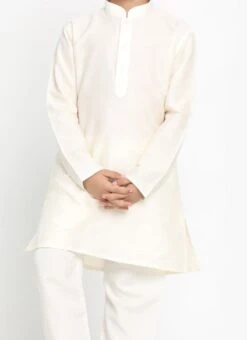 Cream Cotton Solid Stitched Kurta Pyjama Party Wear