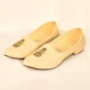 Cream Faux Leather Embroidered Mojri