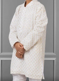 Cream Georgette Embroidered Boys Kurta Pyjama Party Wear