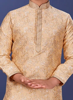 Cream Jacquard Silk Kurta Pyjama