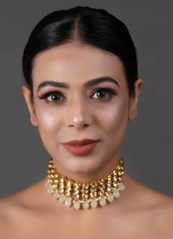 Cream Kundan N Beads Choker Set Party Wear -C Bazaar Shop cream kundan n beads choker set jyndfemch005 b