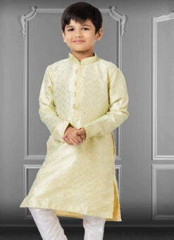 Cream Linen Silk Boys Kurta Pyjama Party Wear -C Bazaar Shop cream linen silk boys kurta pyjama kdbkvs703 b
