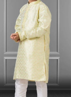 Cream Linen Silk Boys Kurta Pyjama Party Wear