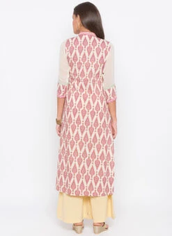 Cream N Pink Cotton Palazzo Set Party Wear -C Bazaar Shop cream n pink cotton palazzo set krsmnkc2024 b