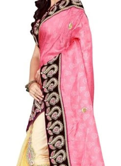 Cream N Pink Half N Half Saree Party Wear