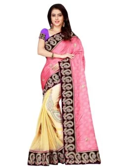 Cream N Pink Half N Half Saree Party Wear -C Bazaar Shop cream n pink half n half saree sacplk2512z u