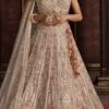 Cream Net Hand Work Umbrella Lehenga Wedding Wear