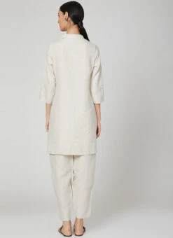Cream Rayon Slub Kurta Straight Pant Set Work Wear -C Bazaar Shop cream rayon slub kurta straight pant set krsdvcsvts13 b